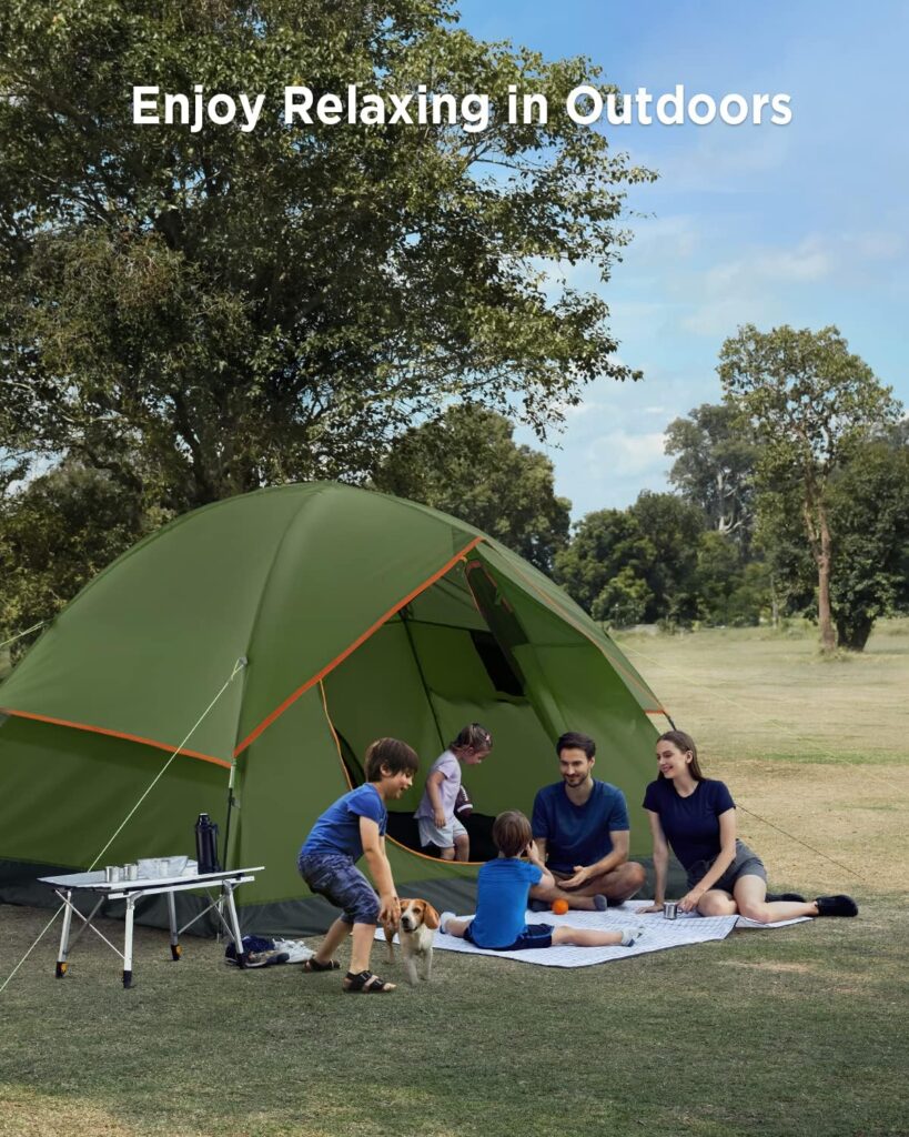 Camping Tent, Waterproof Family Tent with Removable Rainfly and Carry Bag, Lightweight Tent with Stakes for Camping, Traveling, Backpacking, Hiking, Outdoors