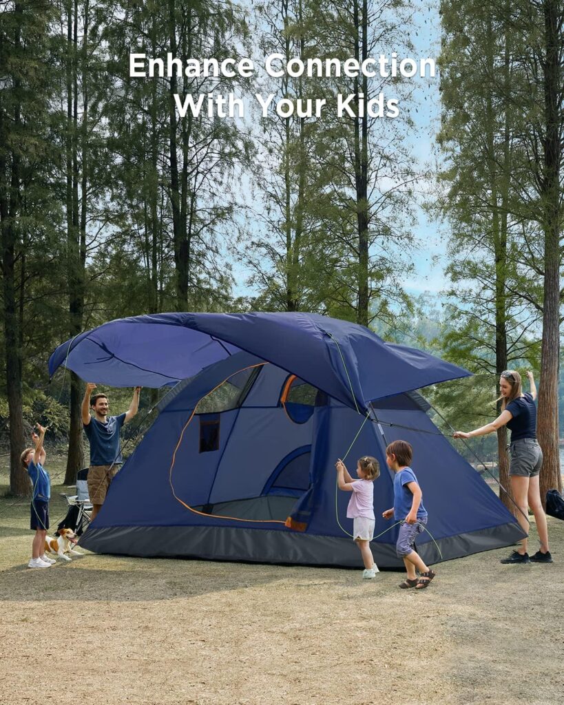 Camping Tent, Waterproof Family Tent with Removable Rainfly and Carry Bag, Lightweight Tent with Stakes for Camping, Traveling, Backpacking, Hiking, Outdoors