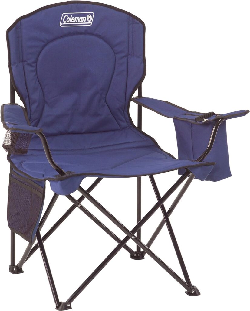 Coleman Portable Camping Chair with 4-Can Cooler, Fully Cushioned Seat and Back with Side Pocket and Cup Holder, Carry Bag Included, Collapsible Chair for Camping, Tailgates, Beach, and Sports