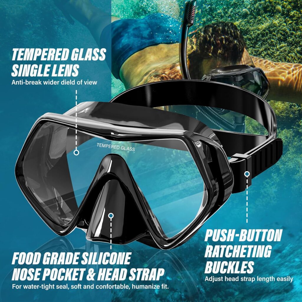 Full Face Snorkel Mask Adult Set, Perfect Snorkeling Gear for Adults Unisex - Scuba Diving Mask Gear with Anti Fog, No Leaking  HD Panoramic Wide View