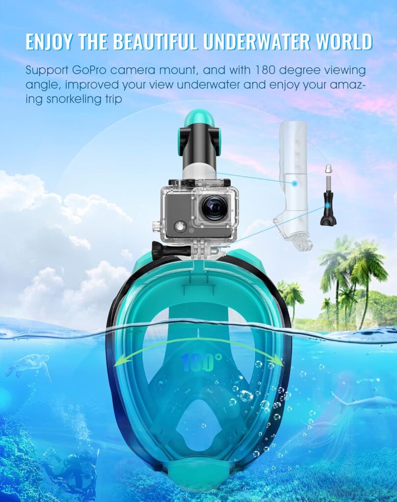 Greatever G2 Full Face Snorkel Mask with Latest Dry Top System,Foldable 180 Degree Panoramic View Snorkeling Mask with Camera Mount,Safe Breathing,Anti-LeakAnti-Fog