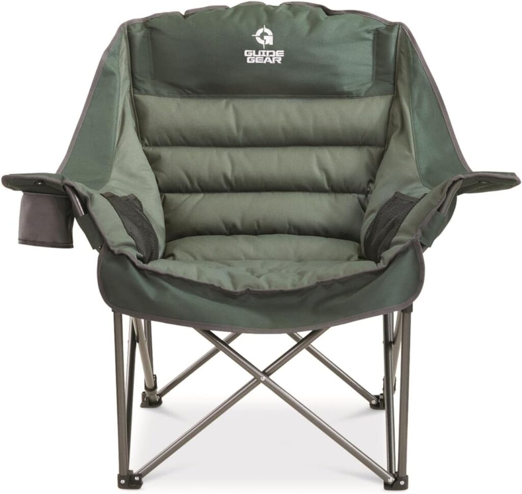 Guide Gear Oversized XL Padded Camping Chair, Portable, Folding, Large Camp Lounge Chairs for Outdoor, Adults, Men and Women, Heavy-Duty 400-lb. Capacity, with Cup Holder