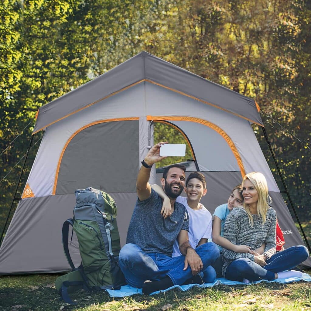 HIKERGARDEN 6 Person Camping Tent - Portable Easy Set Up Family Tent for Camp, Windproof Fabric Cabin Tent Outdoor for Hiking, Backpacking, Traveling