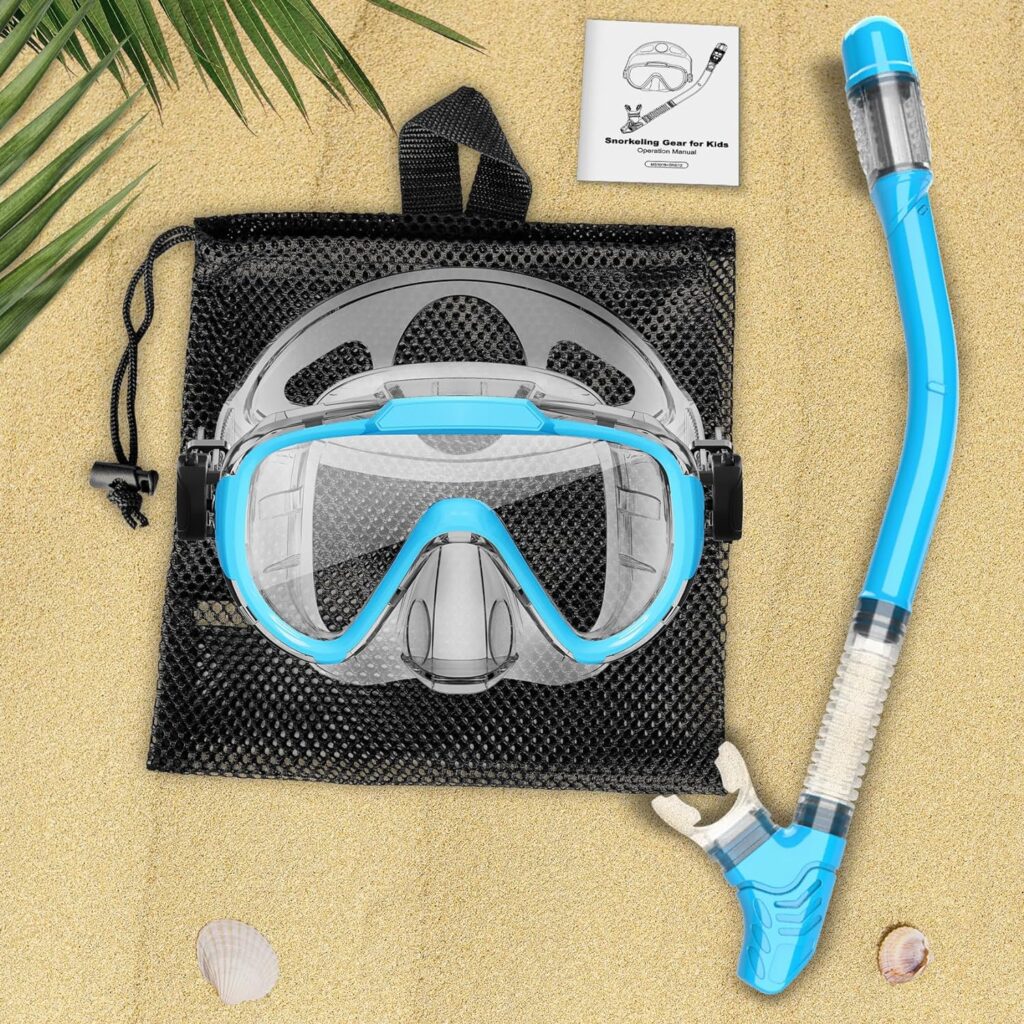 Snorkel Set, Zipoute Snorkel Dry Top Snorkeling Gear for Adults, Panoramic Anti-Leak and Anti-Fog Tempered Glass Lens, Adults Adjustable Snorkeling Set, Scuba Diving Swimming Training Snorkel Kit