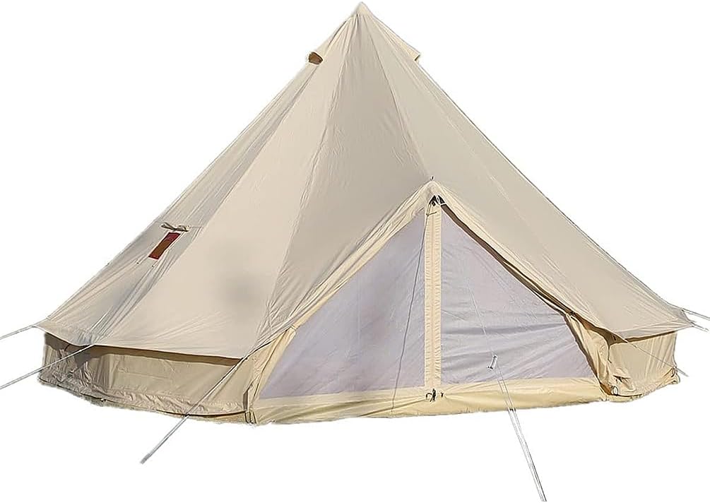 UNISTRENGH 4 Season Large Waterproof Cotton Canvas Bell Tent Beige Glamping Tent with Roof Stove Jack Hole for Camping Hiking Christmas Party