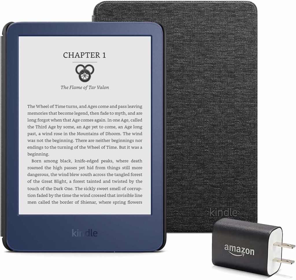 Kindle Essentials Bundle including Kindle (2022 release) - Black, Fabric Cover - Rose, and Power Adapter