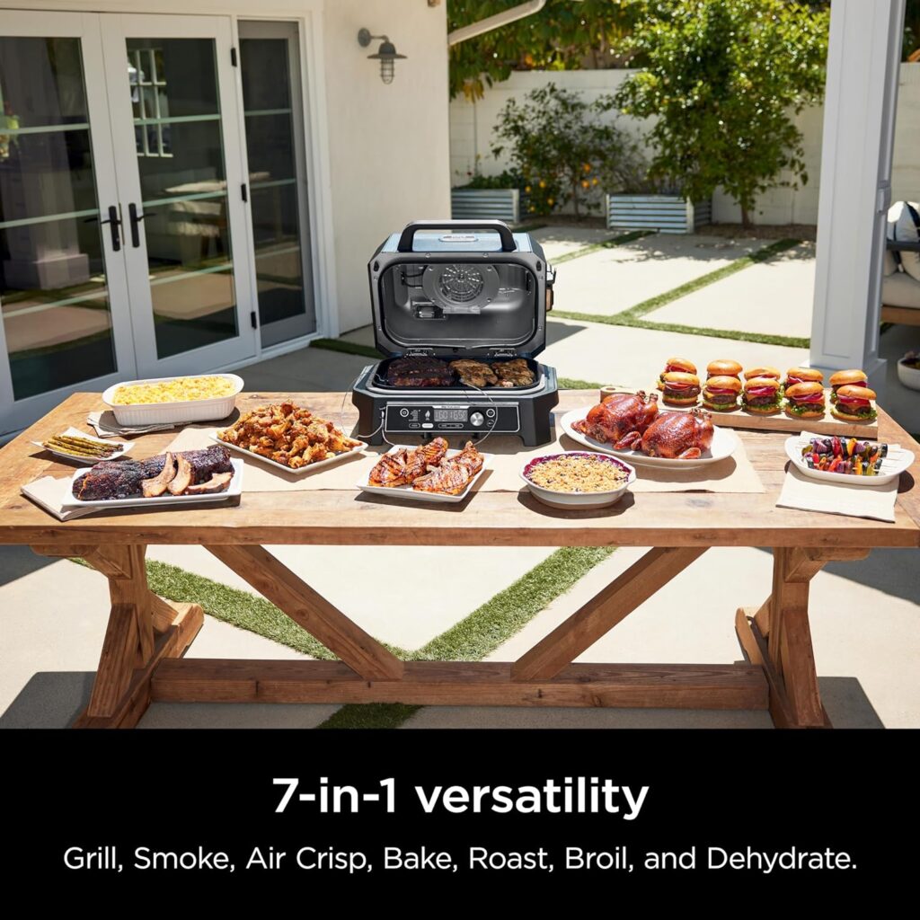 Ninja OG951 Woodfire Pro Connect Premium XL Outdoor Grill  Smoker, Bluetooth, App Enabled, 7-in-1 Master Grill, BBQ Smoker, Outdoor Air Fryer, Woodfire Technology, 2 Built-In Thermometers, Black