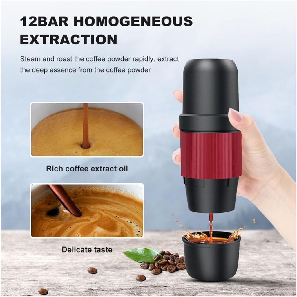 VEETHI Portable Espresso Machine, Compatible Ground Coffee, Hand Coffee Maker, Travel Gadgets, Manually Operated, Perfect for Camping