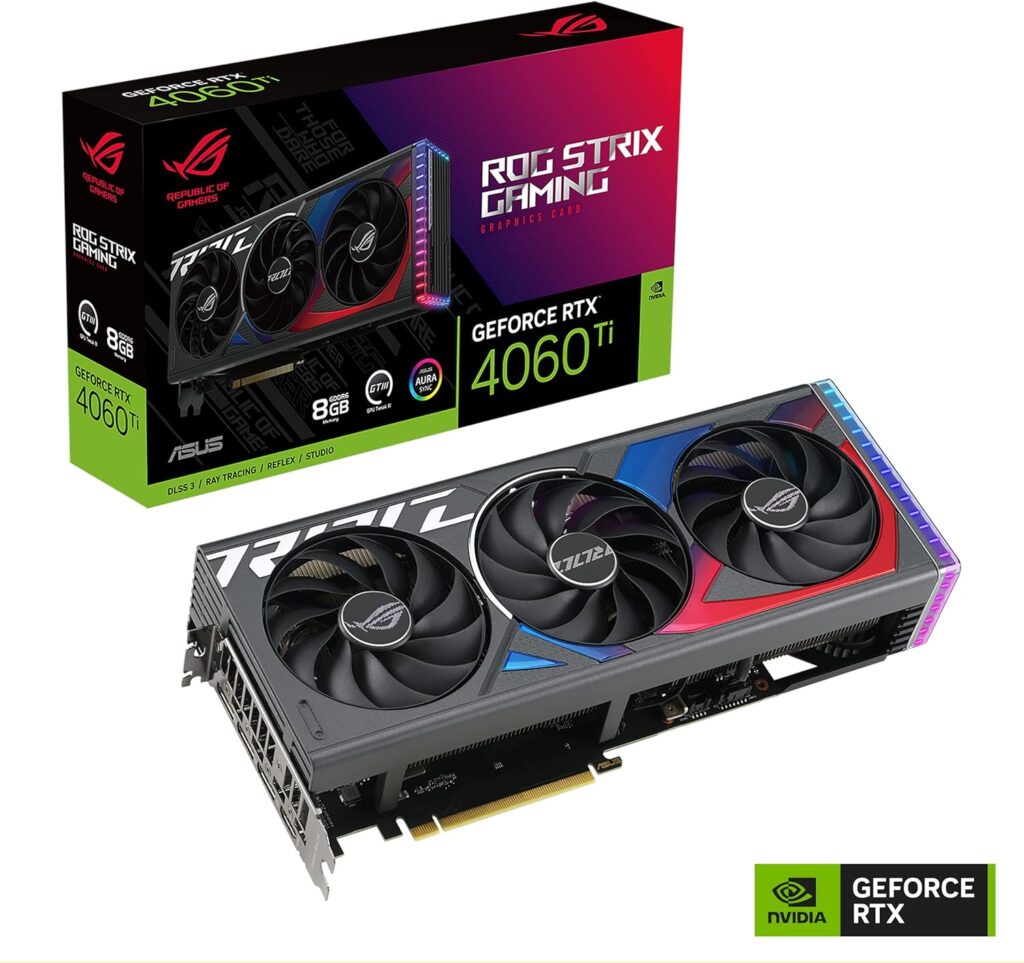 ASUS ROG Strix GeForce RTX™ 4060 Ti OC Edition Gaming Graphics Card (PCIe 4.0, 16GB GDDR6, DLSS 3, HDMI 2.1a, DisplayPort 1.4a, Aura Sync)