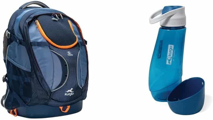 Bundle of Kurgo G-Train - Dog Carrier Backpack for Small Pets - Cat  Dog Backpack for Hiking, Camping or Travel - Navy Blue + Kurgo Gourd - 2 in 1 Dog Travel Water Bottle with Detachable Bowl