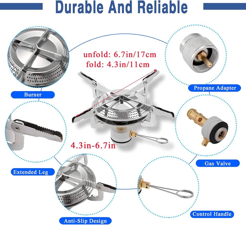 Caudblor Portable Camping Stove Burner, Small Backpacking Stoves with Butane Adapter, Lightweight Hiking Stove with Carrying Case, Little Propane Camp Stove for Travel