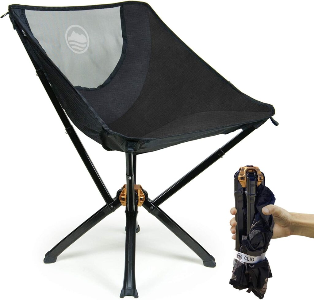 CLIQ Portable Chair - Lightweight Folding Chair for Camping - Supports 300 Lbs - Perfect for Outdoor Adventures - Black Chair