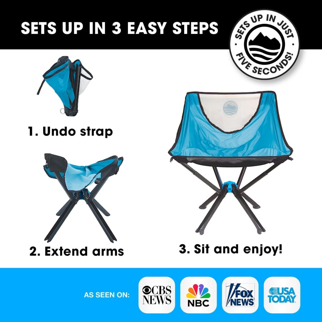 CLIQ Portable Chair - Lightweight Folding Chair for Camping - Supports 300 Lbs - Perfect for Outdoor Adventures - Black Chair