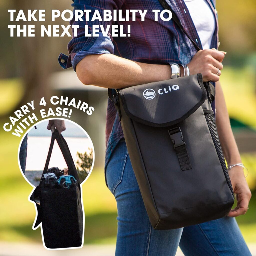 CLIQ Portable Chair - Lightweight Folding Chair for Camping - Supports 300 Lbs - Perfect for Outdoor Adventures - Black Chair