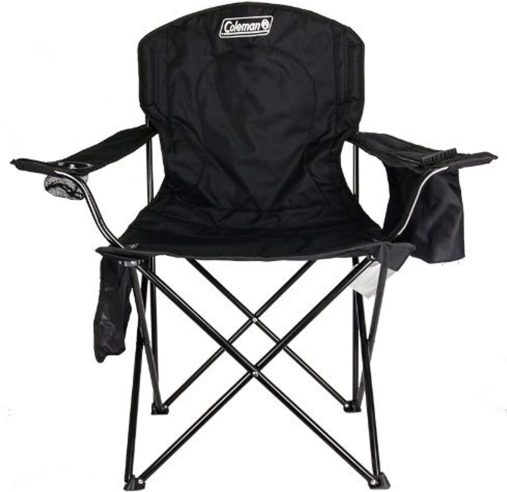 Coleman Portable Camping Chair with 4-Can Cooler, Fully Cushioned Seat and Back with Side Pocket and Cup Holder, Carry Bag Included, Collapsible Chair for Camping, Tailgates, Beach, and Sports