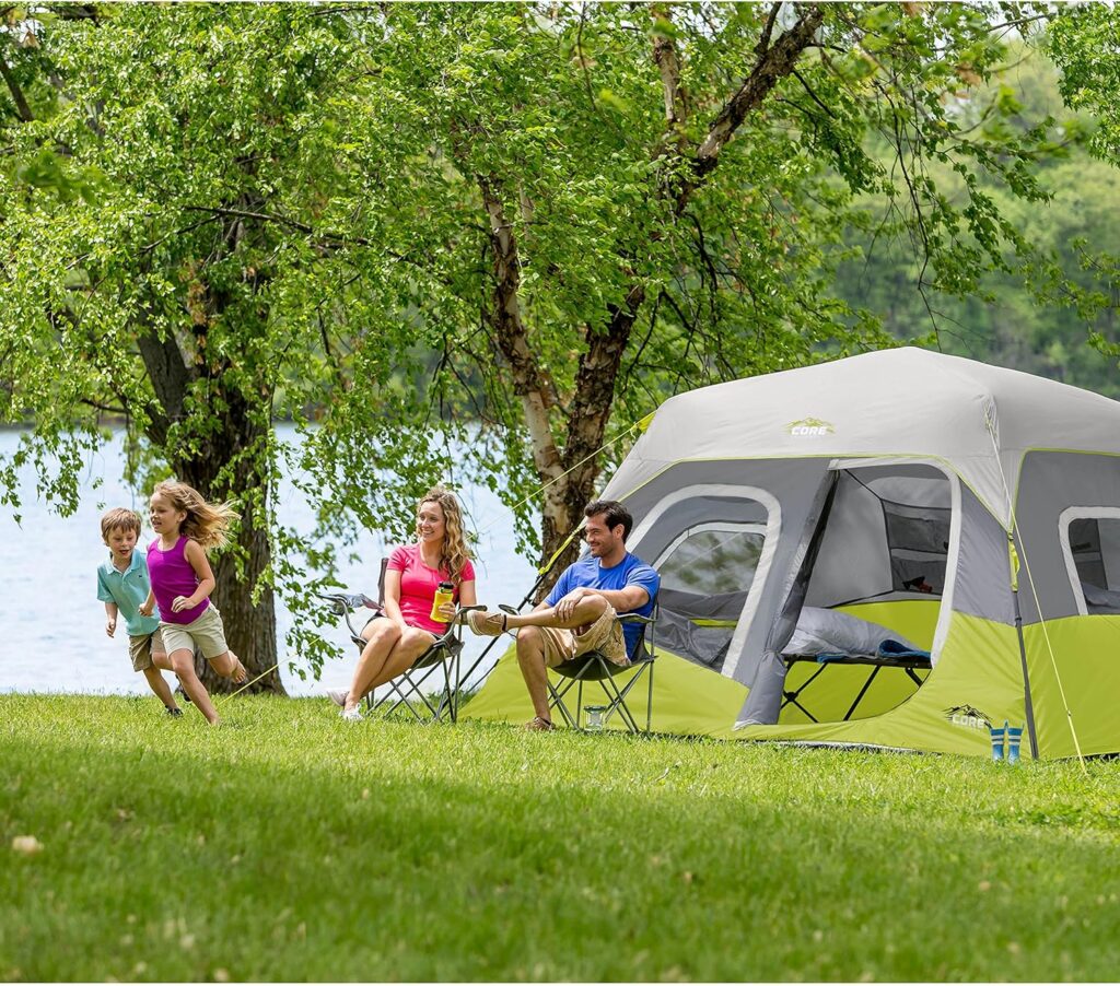 CORE 6 Person Instant Cabin Tent | Portable Large Pop Up Tent with Easy 60 Second Camp Setup for Family Camping | Included Hanging Organizer for Outdoor Camping Accessories