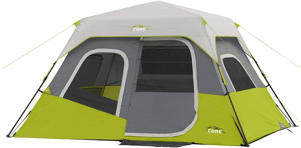 CORE 6 Person Instant Cabin Tent | Portable Large Pop Up Tent with Easy 60 Second Camp Setup for Family Camping | Included Hanging Organizer for Outdoor Camping Accessories