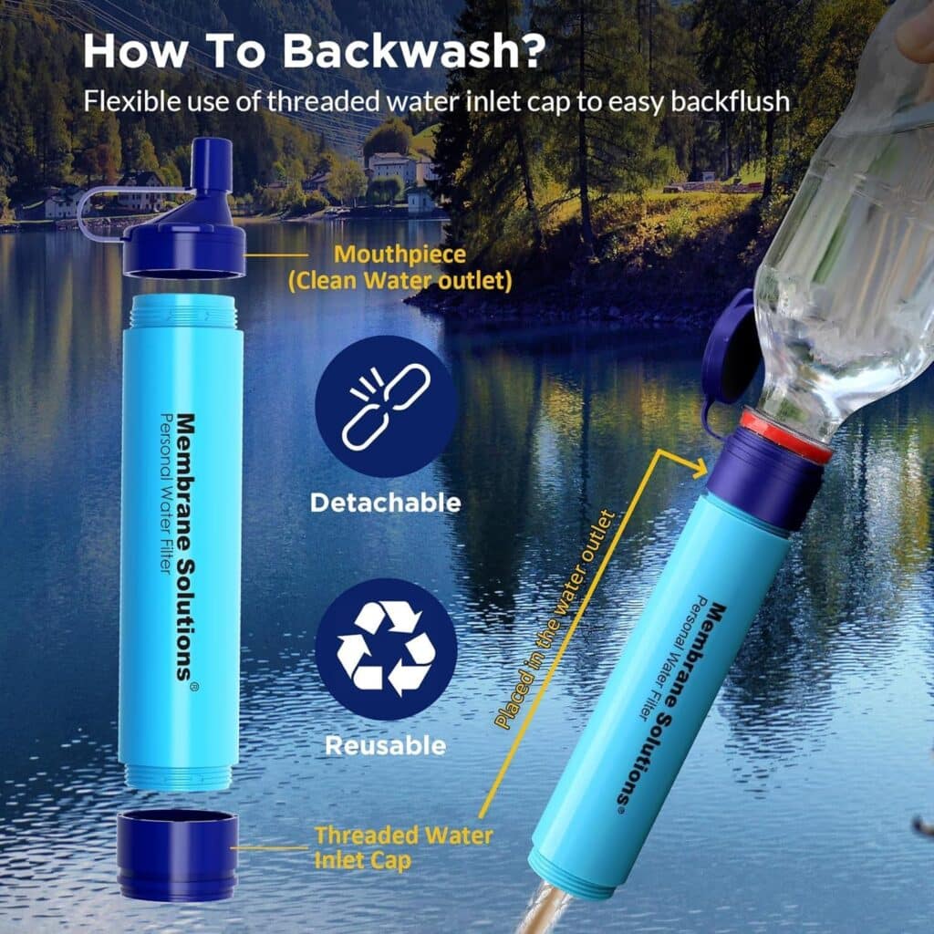 Membrane Solutions Straw Water Filter, Survival Filtration Portable Gear, Emergency Preparedness, Supply for Drinking Hiking Camping Travel Hunting Fishing Team Family Outing