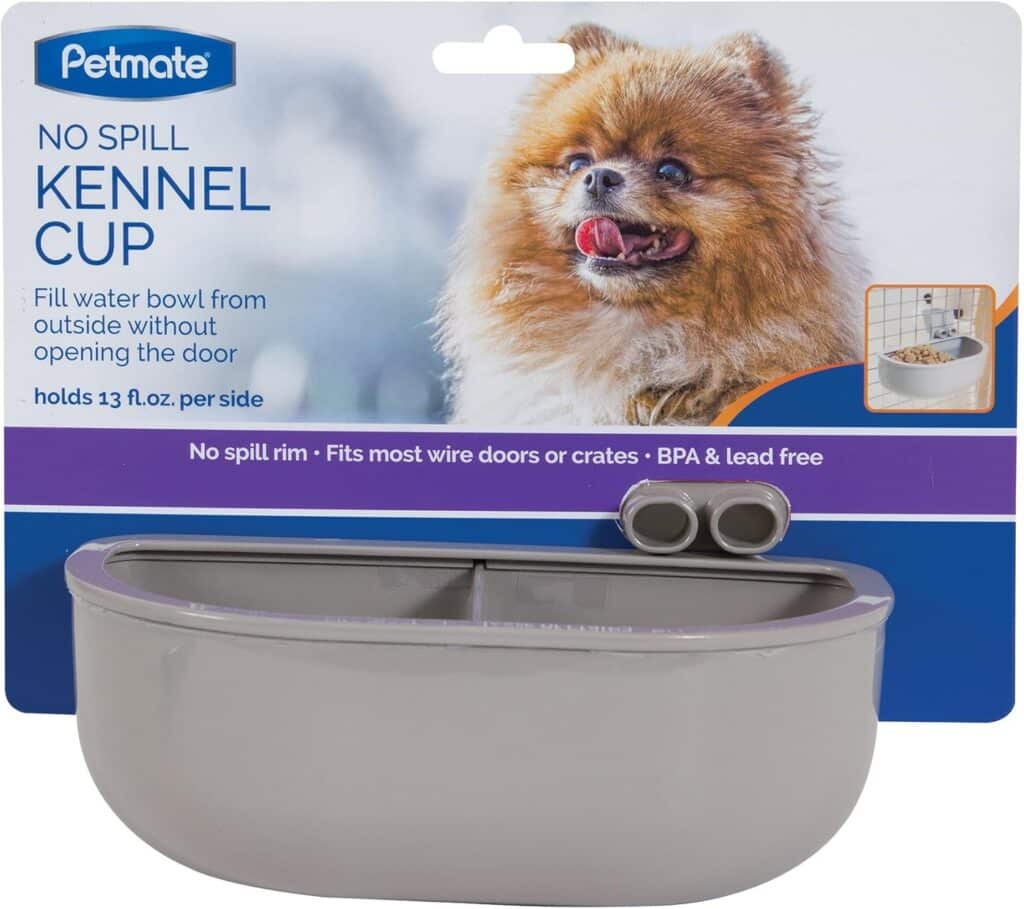 Petmate Vari Dog Kennel 36 and Petmate Double Diner Kennel Bowl, Gray, Small