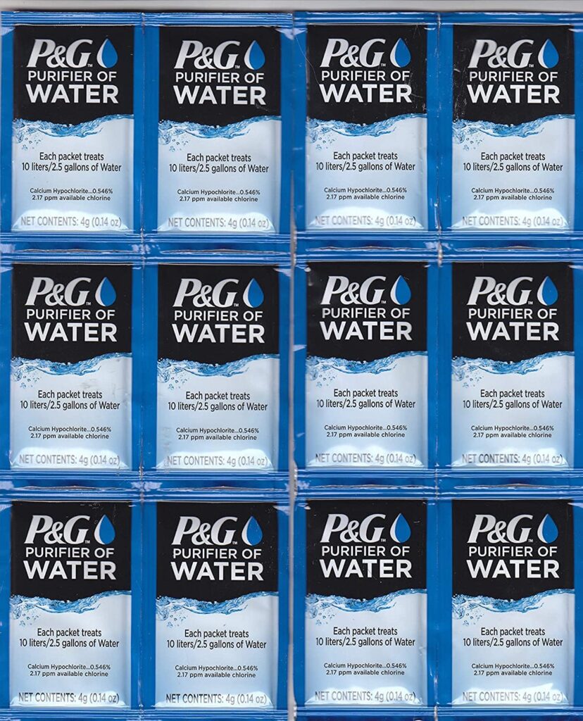 PG Purifier of Water Portable Water Purifier Packets. Emergency Water Filter Purification Powder Packs for Camping, Hiking, Backpacking, Hunting, and Traveling. (12 Packets)