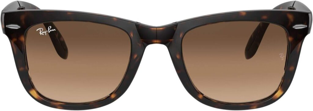 Ray-Ban RB4105 Folding Wayfarer Square Sunglasses, Light Havana/Clear Gradient Brown, 54 mm