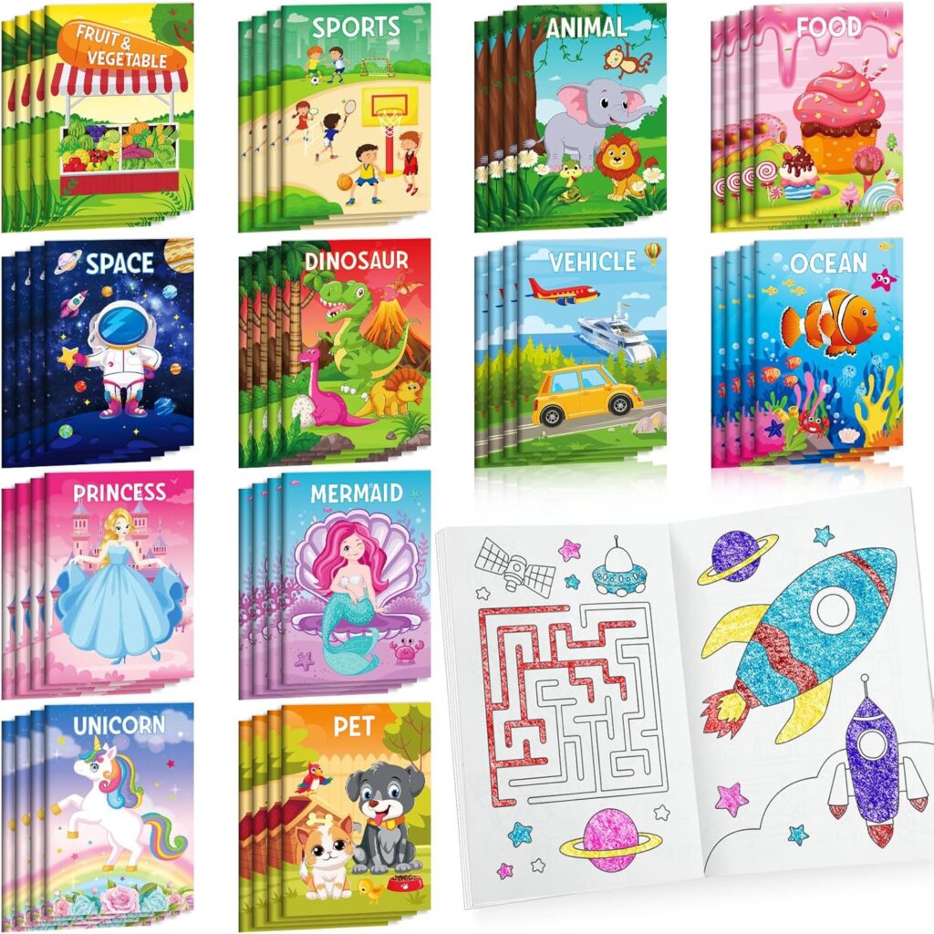 24 Coloring Books For Kids Party Favors Bulk Mini Coloring Books For Ages 4-8-12 Small Activity Books For Unicorn Dinosaur Mermaid Animal Birthday Party Gifts Goodie Bags Stuffers Classroom Travel