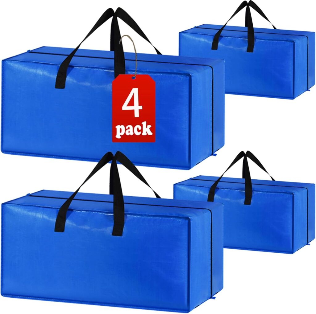 4 Pack Heavy Duty Extra Large Moving Bags Storage Tote - Strong Handles Backpack Straps - Space Saving Storage Bags Alternative to Moving Boxes and Bins,Compatible with Ikea Frakta Cart, Blue