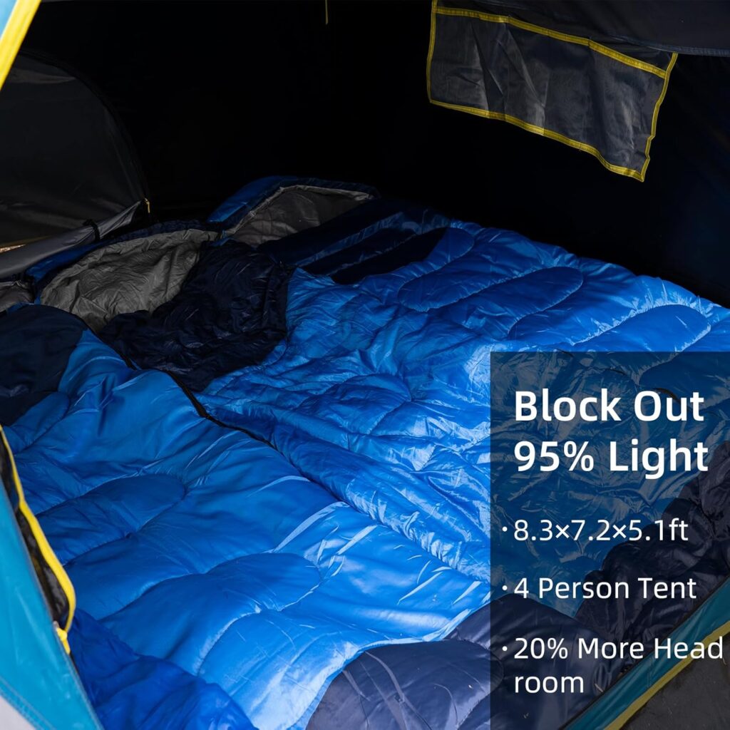 4 Person Blackout Camping Tent, Easy Setup Waterproof Family Dome Tent for Camping with Rainfly, Portable Double Layer Large Family Tent for Outdoor CampingHiking