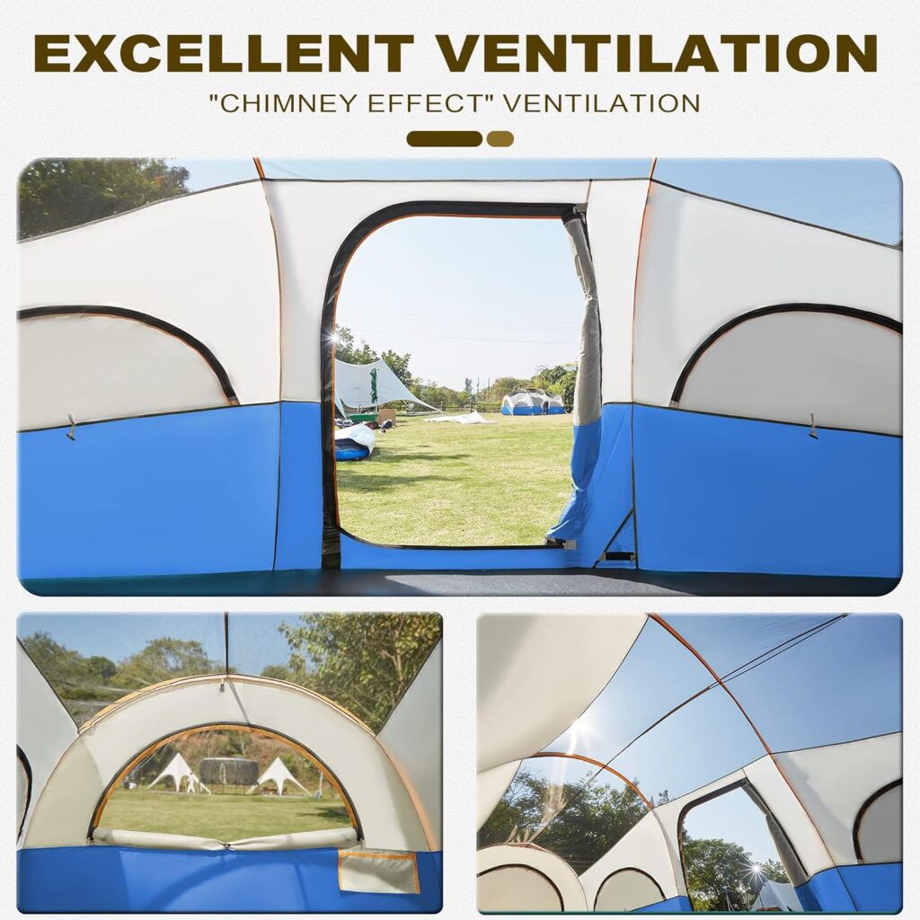 8 Person Tent for Camping, Waterproof Windproof Family Tent with Rainfly, Divided Curtain Design for Privacy Space, Portable with Carry Bag