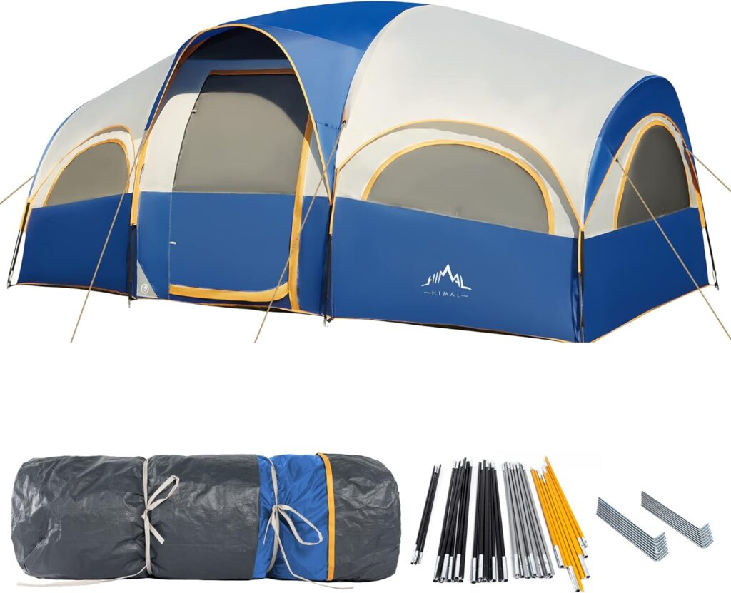 8 Person Tent for Camping, Waterproof Windproof Family Tent with Rainfly, Divided Curtain Design for Privacy Space, Portable with Carry Bag