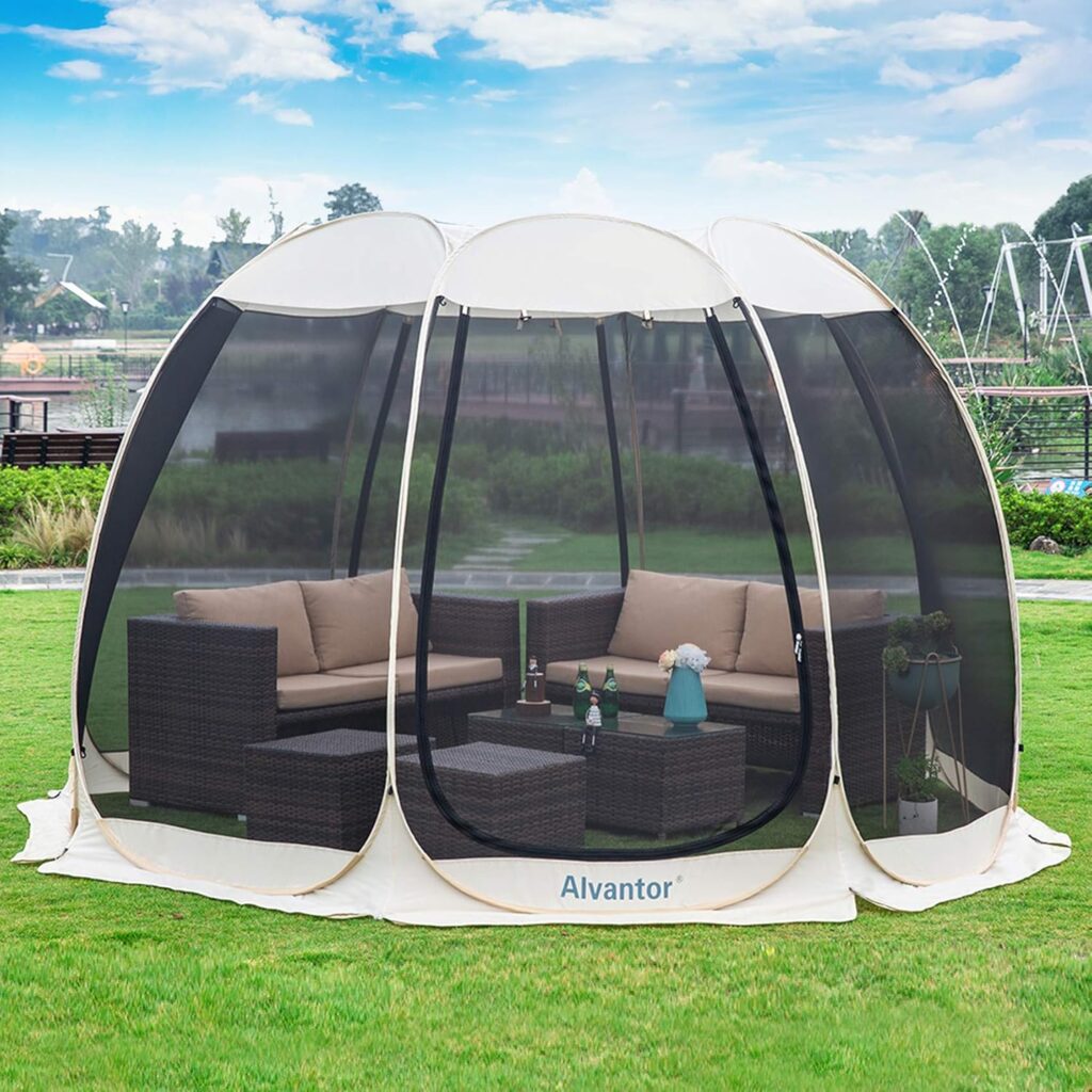 Alvantor Screen House Room Camping Tent Outdoor Canopy Pop Up Sun Shade Hexagon Shelter Mesh Walls Not Waterproof 10x10 Beige Patent Pending