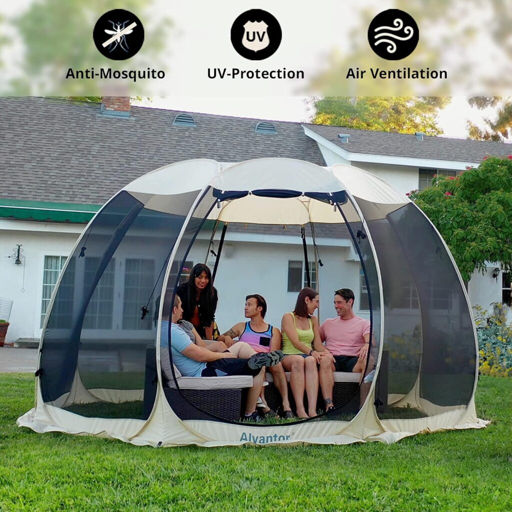 Alvantor Screen House Room Camping Tent Outdoor Canopy Pop Up Sun Shade Hexagon Shelter Mesh Walls Not Waterproof 10x10 Beige Patent Pending