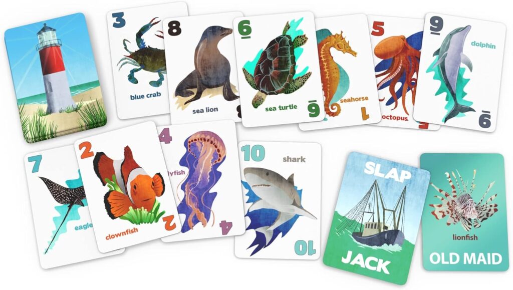 Arizona GameCo GO Fish Untamed Oceans Card Game for Kids Age 4-8 | Play Go Fish, Old Maid and Slap Jack Using The Same Deck | Easy to Learn | Fun Gift Boy, Girl