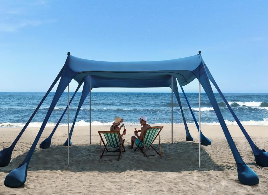 Beach Tent, UPF50+ Protection Sun Shelter with 8 Sandbags, 10 x 10ft, Includes Sand Shovel, Ground Pegs  Stability Poles, Outdoor Beach Canopy Pop Up Sunshade for Camping, Fishing, or Picnics