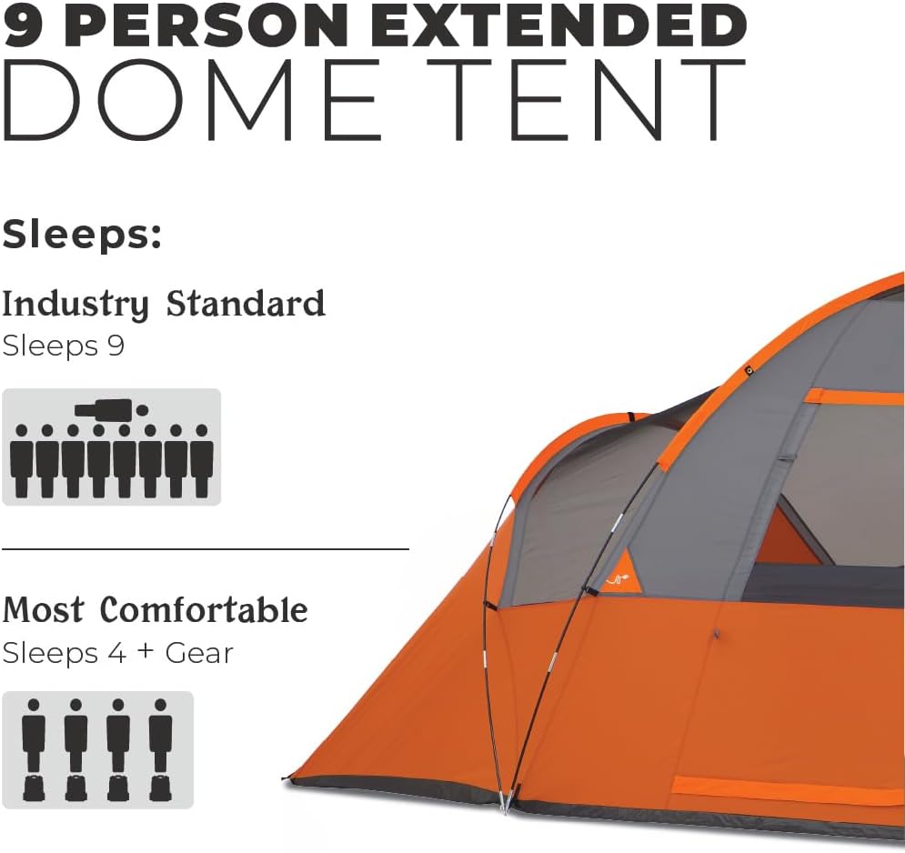 CORE Tents for Family Camping, Hiking and Backpacking | 4 Person / 6 Person / 9 Person / 11 Person Dome Camp Tents with Included Tent Gear Loft for Outdoor Accessories