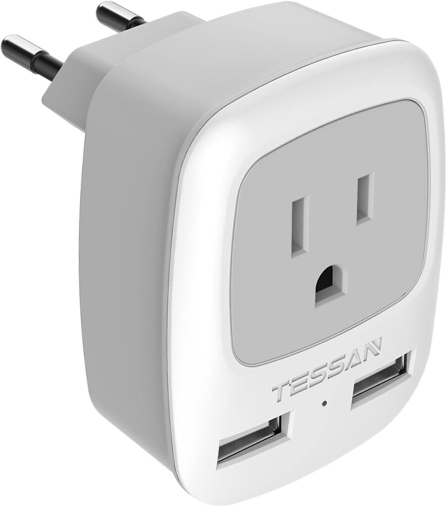 European Travel Plug Adapter, TESSAN Europe Power Plug with 2 USB Ports, Type C Outlet Adaptor Charger for US to Most of Europe EU Iceland Spain Italy France Germany