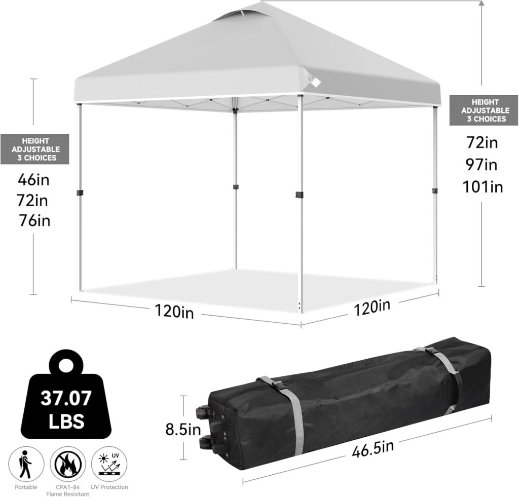 Nazhura 10 x 10 Pop Up Canopy Tent with Sand Weight Bag, Freestanding Sun Shelter for Picnic and Camping, One Person Setup and Height Adjustable (Blue)