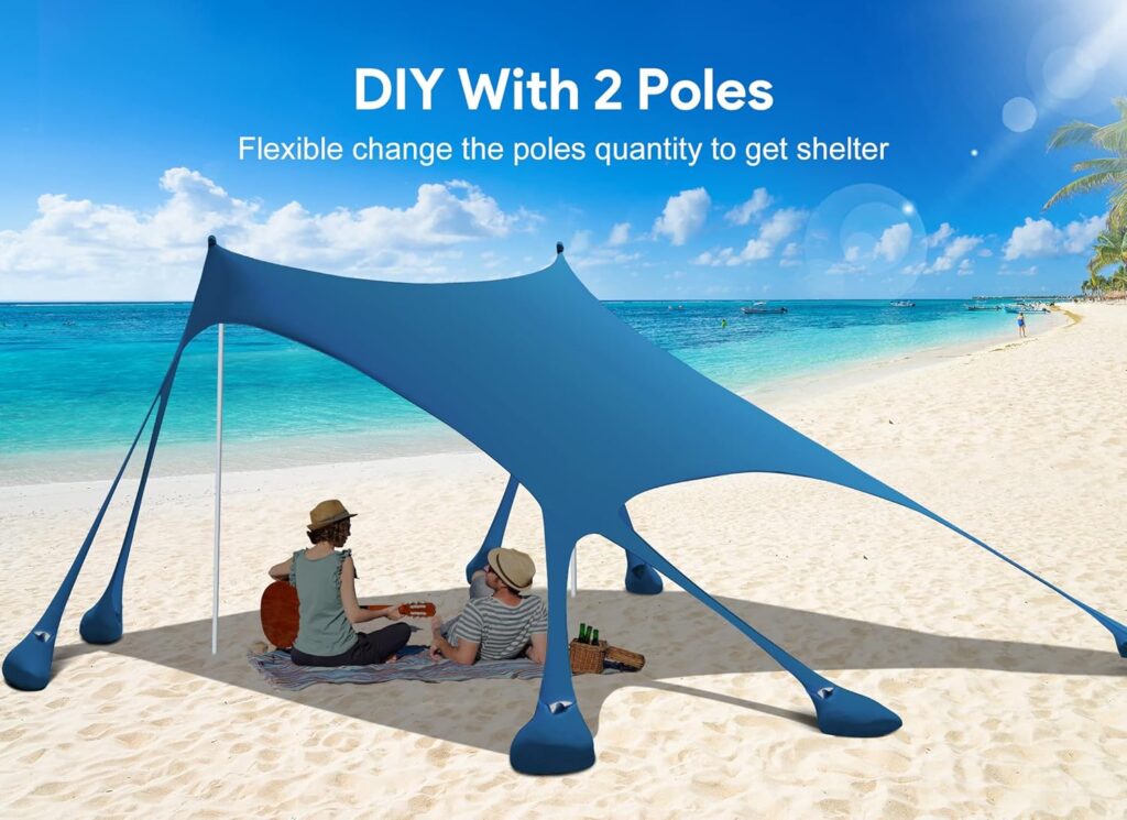 Osoeri Beach Tent, Camping Sun Shelter UPF50+ with 8 Sandbags, Sand Shovels, Ground Pegs  Stability Poles, Outdoor Shade Beach Canopy for Camping Trips, Fishing, Backyard Fun or Picnics