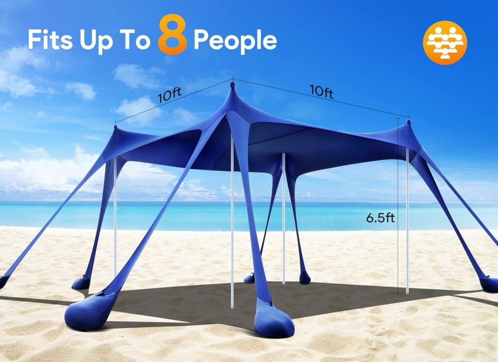 Osoeri Beach Tent, Camping Sun Shelter UPF50+ with 8 Sandbags, Sand Shovels, Ground Pegs  Stability Poles, Outdoor Shade Beach Canopy for Camping Trips, Fishing, Backyard Fun or Picnics