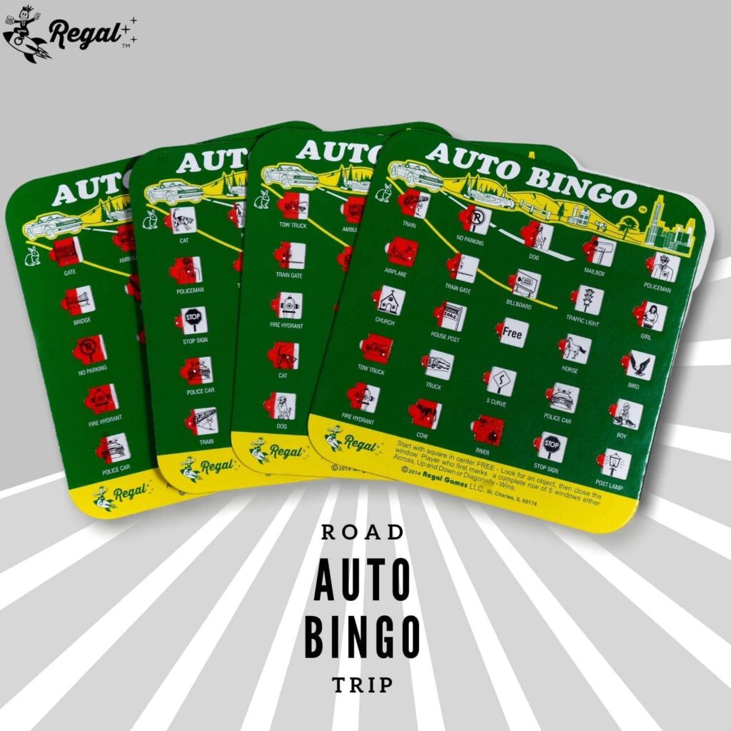 Regal Games Finger-Tip Shutter Bingo Cards with Sliding Windows - Interstate Bingo  Auto Bingo Game - Assorted Colors Travel Bingo Game Set Kids - Reusable, No Chips  Daubers Needed - 4 Packs