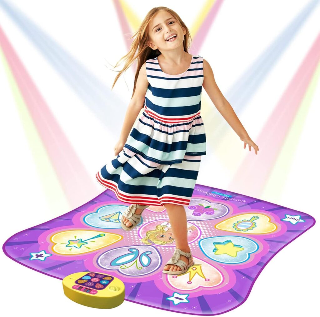 SUNLIN Dance Mat Toys for Girls Ages 3-10 | Dance Pad with LED Lights, Adjustable Volume, 9 Built-in Music, 7 Game Modes, 5 Challenge Levels | Christmas Birthday Gifts for 3 4 5 6 7 8+ Years Old Girl