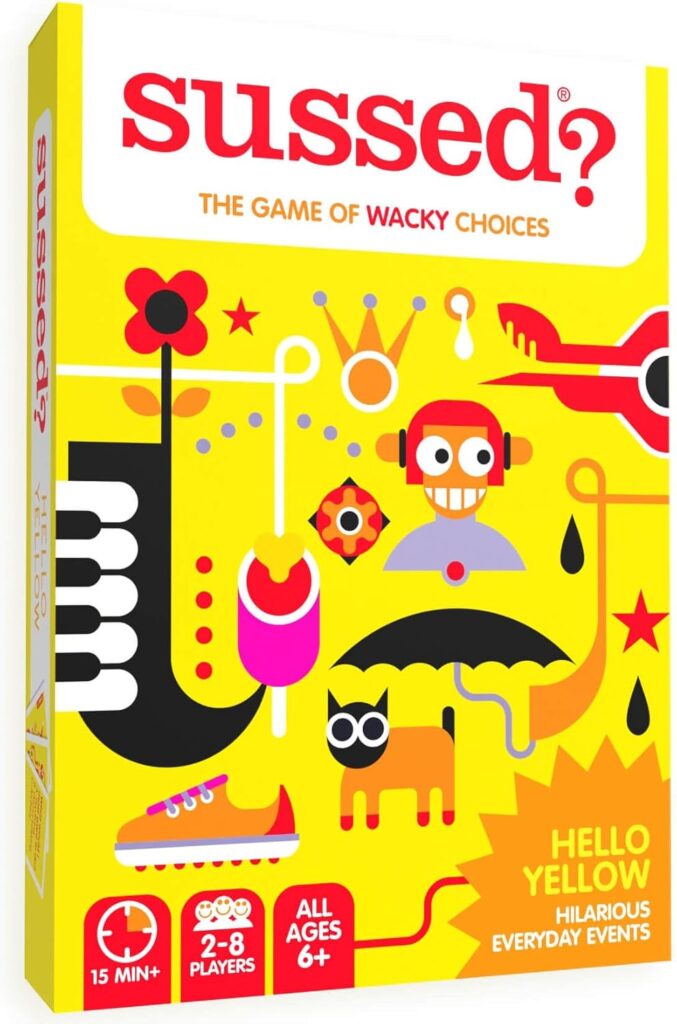 SUSSED The Game of Wacky Choices - Card Game for Kids  Families Who Love Social Board Games - Great Travel Conversation Cards - Hello Yellow Deck