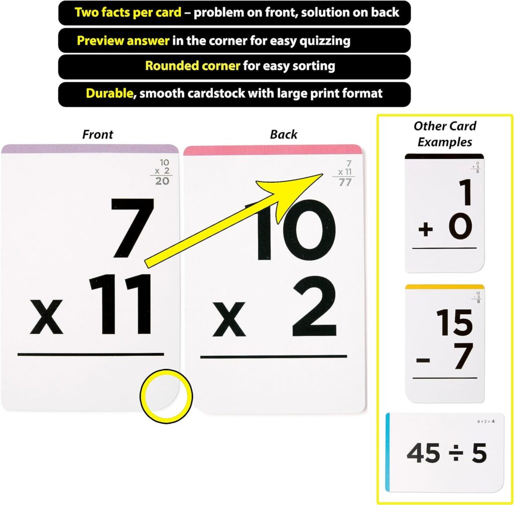 Think Tank Scholar Math Flash Cards (600 Facts Box Set) Addition, Subtraction, Multiplication, Division - 10 Games - Toddlers 2-4 - Kids Ages 4-8 in Kindergarten, 1st, 2nd, 3rd 4th, 5th, 6th Grade