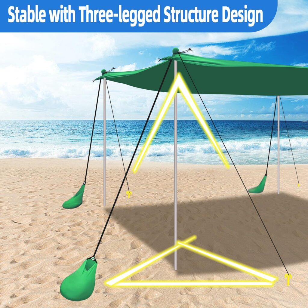 UMARDOO Family Beach Tent Canopy Sun Shade Portable 10×10FT, Large Wind Resistance Beach Sun Shelter Easy Setup with Packable Carry Bag for Outdoor Travel UPF 50+ (Blue)