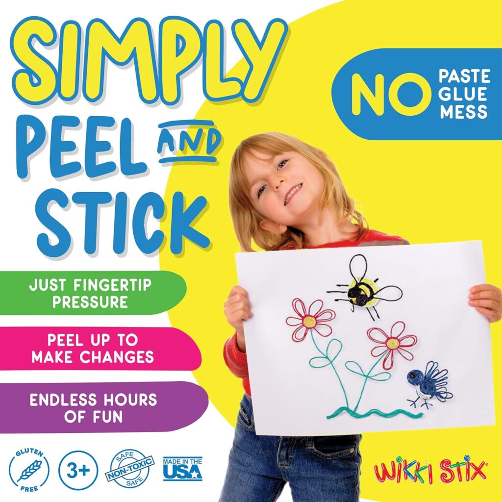 Wikki Stix for Doodlers - Kids Travel Essential: Portable Creativity On-The-Go! Pack of 24 Wikki Stix in Neon and Primary Colors. Made in USA ! 3  Up.