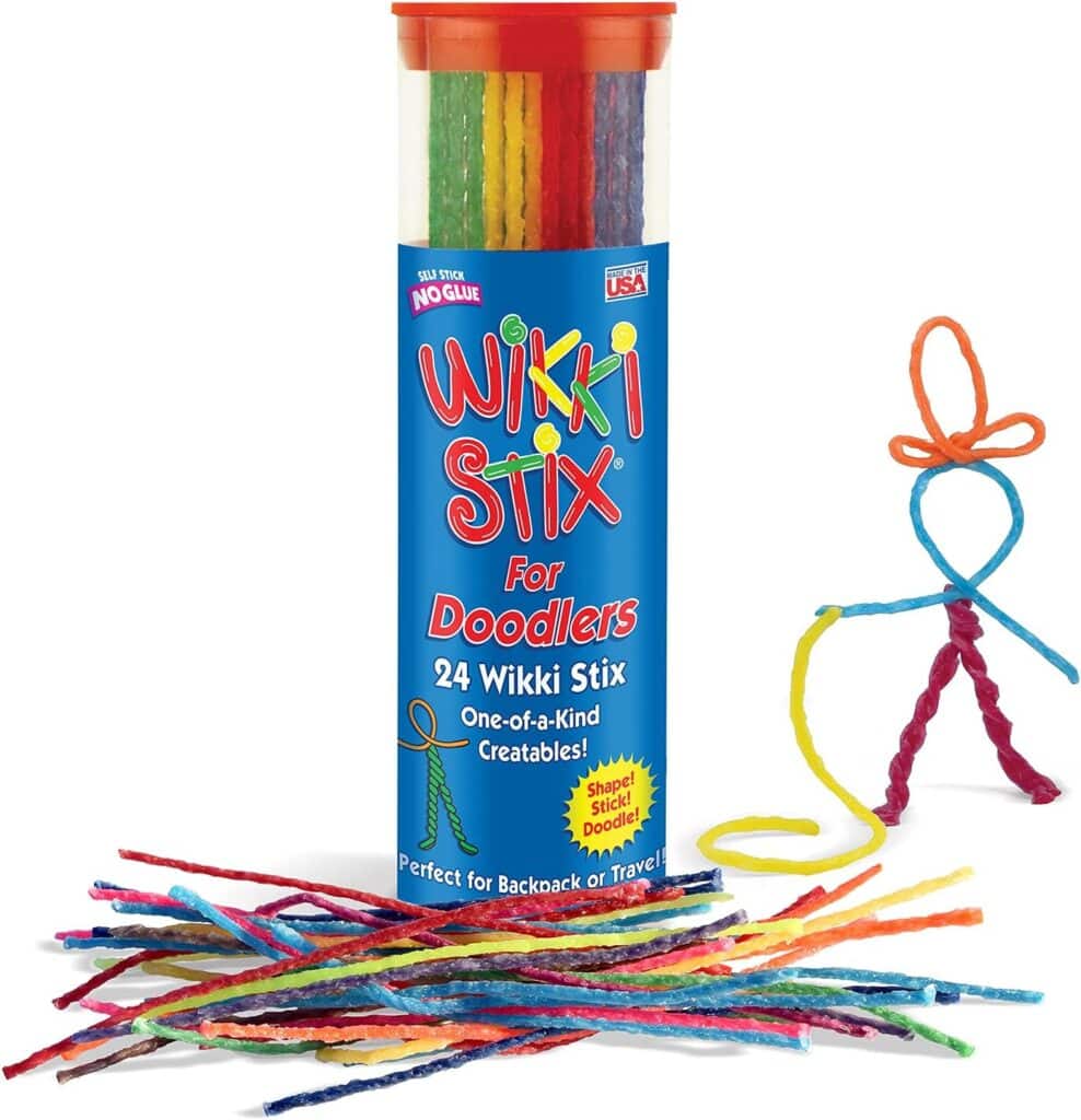 Wikki Stix for Doodlers - Kids Travel Essential: Portable Creativity On-The-Go! Pack of 24 Wikki Stix in Neon and Primary Colors. Made in USA ! 3  Up.