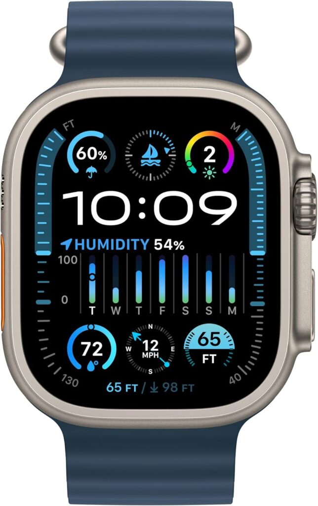 Apple Watch Ultra 2 [GPS + Cellular, 49mm] - Titanium Case with Blue Ocean Band, One Size (Renewed Premium)