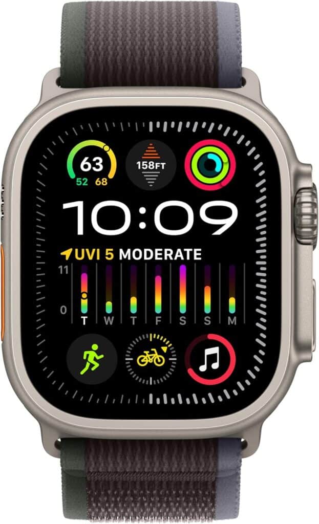 Apple Watch Ultra 2 [GPS + Cellular, 49mm] Titanium Case with Blue/Black Trail Loop, S/M (Renewed)