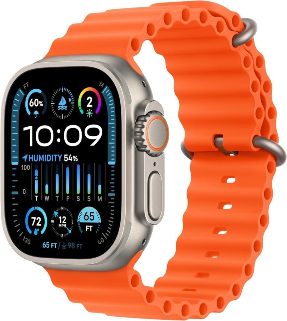 Apple Watch Ultra 2 [GPS + Cellular, 49mm] - Titanium Case with Orange Ocean Band, One Size (Renewed Premium)