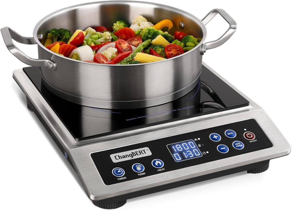 ChangBERT Portable Induction Cooktop, NSF Certified Pro Induction Hot Plate, Powerful 1800W with Large 8 Heating Coil, 18/10 Stainless Steel, 18 Temp Settings Commercial Grade Countertop Burner